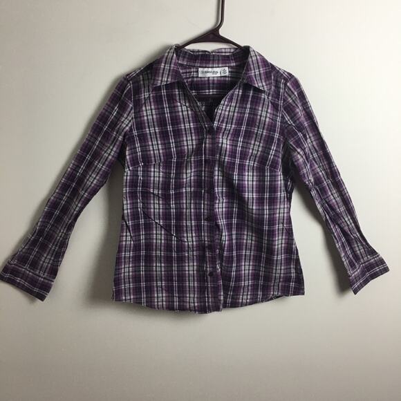 St. John’s Bay Button Down Plaid Shirt Purple Medium - Picture 1 of 13